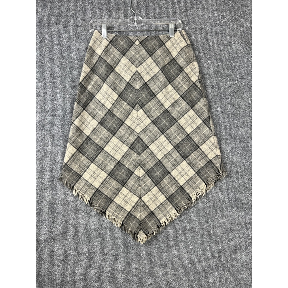 Rafaella Women Skirt Sz 4 Plaid Fringe Hem Wool Blend Grey Cream Vintage Y2K